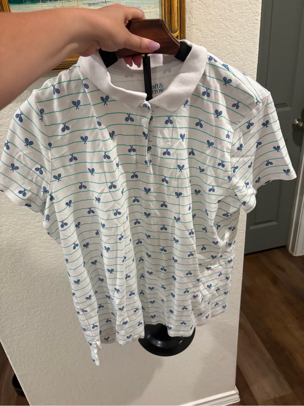 croft & barrow White Polo with Blue Logo and Accents